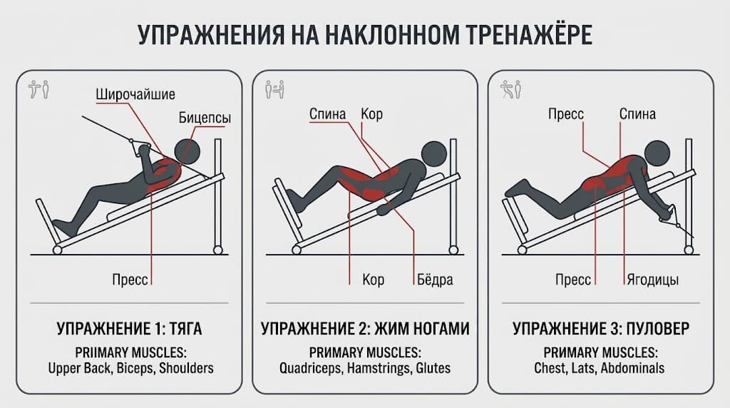 хема упражнений на Total Gym и задействованые группы мышц